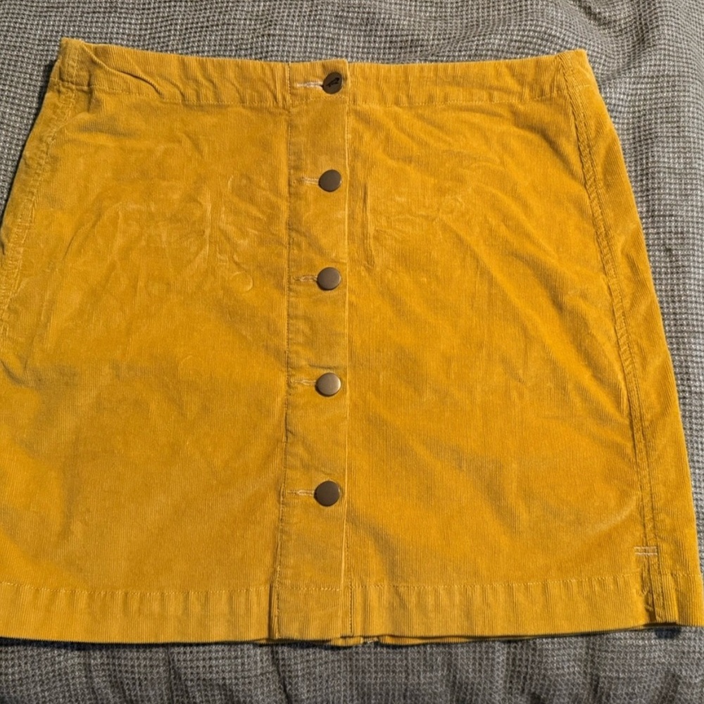 Yellow Button-Front Corduroy Skirt